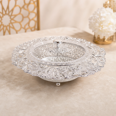 Elegant Silver Decorative Lotus-Shaped Crystal Candy Dish with Lid