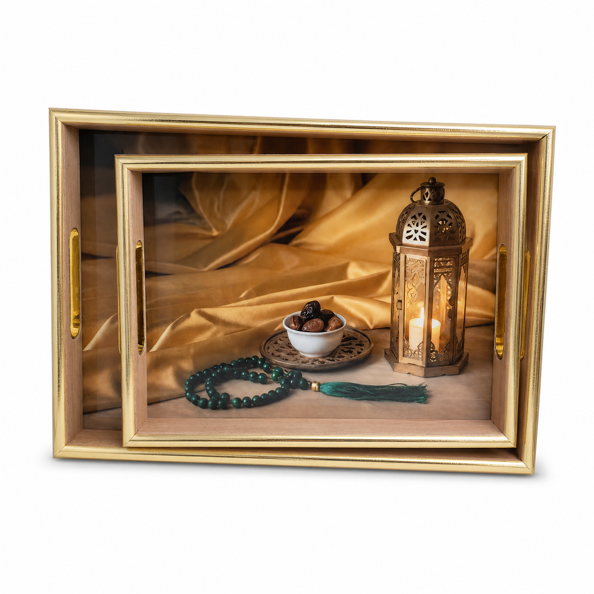 Golden Glass Display Tray Set – Elegant Decorative Organizer for Jewelry, Candles, and Home Decor