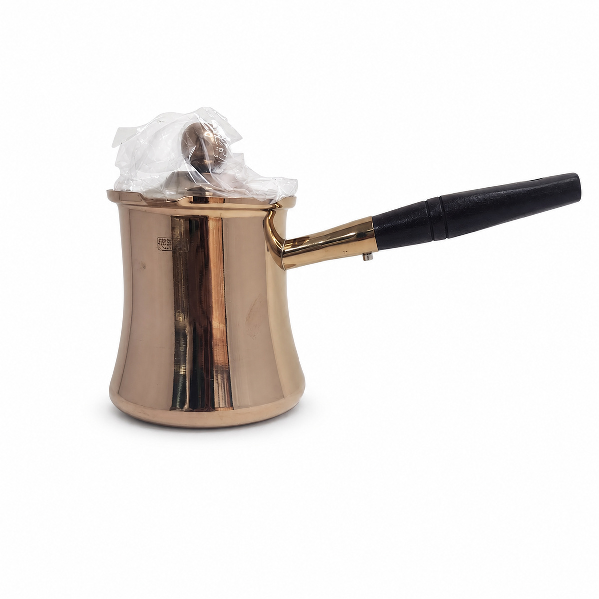 Copper Turkish Coffee Pot with Black Handle – Elegant Design for Authentic Brewing