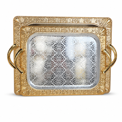 Elegant Ornate Gold Serving Tray Set with Handles - Vintage Style Rectangular Platters for Parties and Events