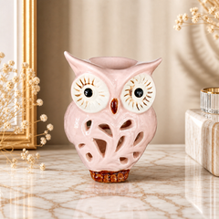 Ceramic Owl Figurine Candle Holder – White, Handcrafted, Home Decor Accent