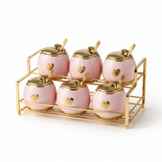 Ceramic Seasoning Canister Set with Gold-Tone Rack — Pink & Gold