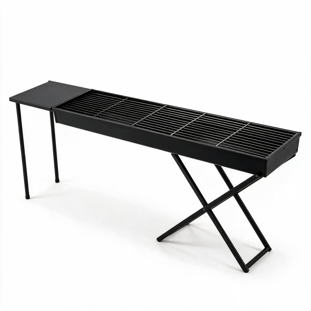 Portable Folding BBQ Grill with Side Table, 30 x 80 cm