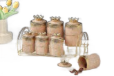 Ceramic Spice and Seasoning Jar Set with Stand, Coffee and Gold