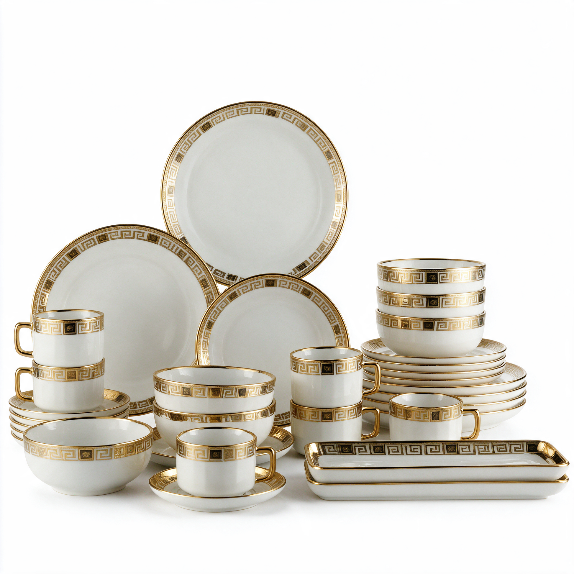 Ceramic Dinnerware Set with Gold Trim — White & Gold
